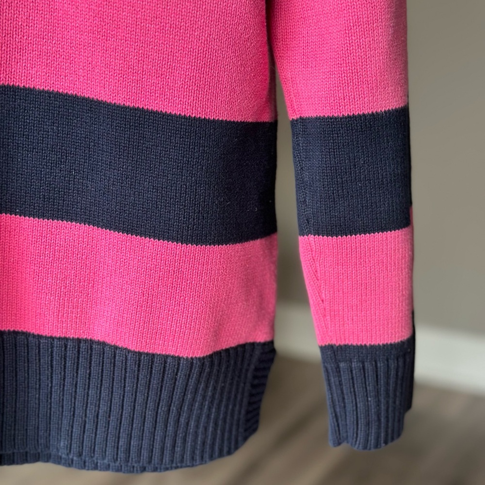 Lauren Ralph Lauren Pink Navy Striped Collared Rugby Long Sleeve Sweater Shirt - Picture 5 of 12